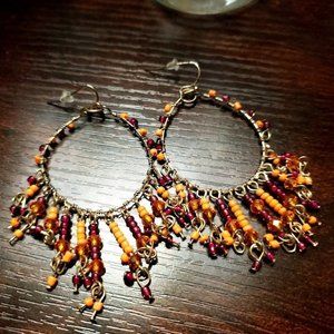 Laura Ashley Women's Seed bead wrapped hoop fringe drop/dangling earrings